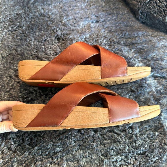 Fitflop Lulu platform slides dark brown leather EUC comfy eu 42 uk 8 US size 10 - Picture 3 of 6